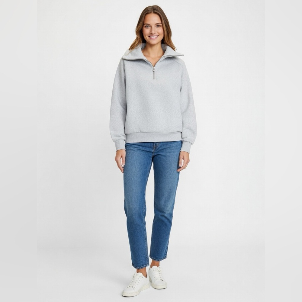 Athleta Gray Fleece Half-Zip Pullover Sweatshirt